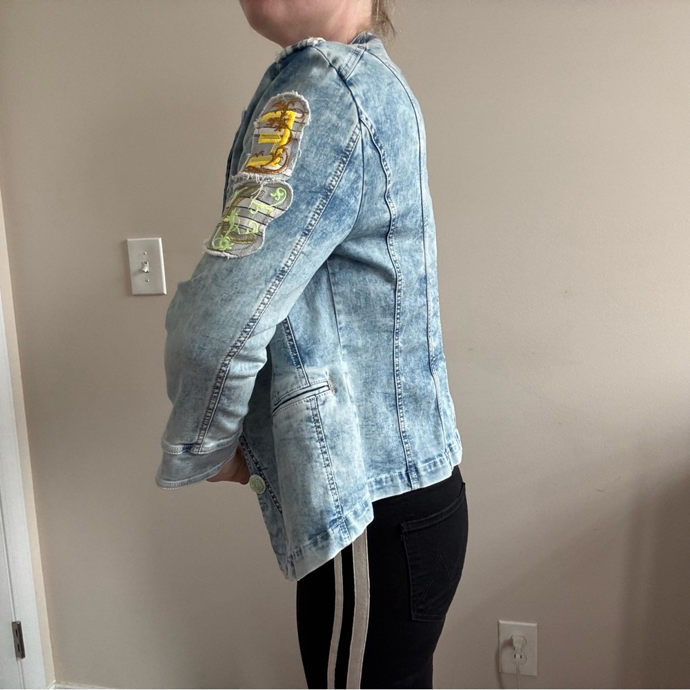 Elisa Cavaletti Patchwork Jean Jacket w/ Detail Stitching & Stone Wash Design - Picture 9 of 15